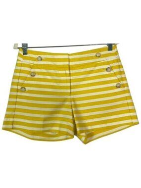 LOFT Riviera Sailor Shorts Yellow Stripe Size 2 Cotton High Waist Pockets